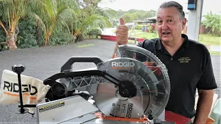 RIDGID Miter Saw part number R4123: Assembly and detailed adjustments.