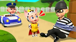 Baby Police Chase Thief - Police Officer Songs + Wheels On The Bus | Rosoo Kids Song