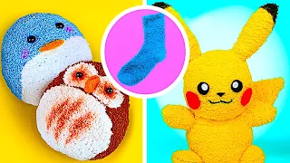 DIY Cutest Plush Toys From Socks! || How To Make Reversible Plushie And Pikachu Toy Using Old Socks