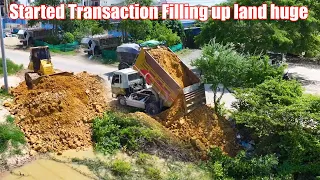 Started Transaction Filling up land huge, Bulldozer KOMATSU DR51PX Push Soil & Stone Into Water