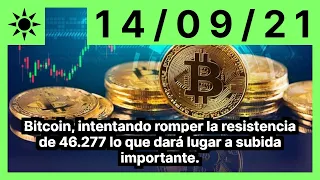 Bitcoin, intentando romper la resistencia de 46.277 lo que dará lugar a subida importante.