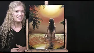 Learn How to Draw and Paint "SUNSET SKINNY DIP" with Acrylic -Paint and Sip at Home -Fun Art Lesson