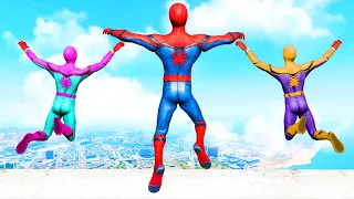 GTA 5 Rainbow Spiderman Jumping Off Highest Buildings (Euphoria Physics/Ragdolls) #17