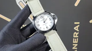 Panerai Green Canvas Strap V4 with Sewn Buckle 44mm on PAM00775 Luminor Base White Dial