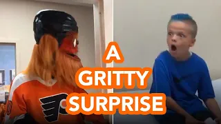 Gritty surprises 7-year-old in Philadelphia hospital