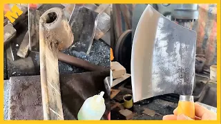 Manual knife forging process - Forging short knives to cut bones from car tweezers