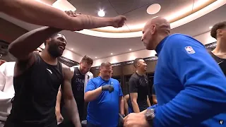 Dallas Mavericks locker room after Luka Doncic game winner vs Timberwolves Game 2