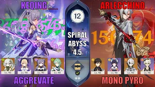 Keqing Aggravate and Mono Pyro Arlecchino - 4.5 Spiral Abyss Floor 12, 9 Stars | Genshin Impact