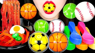 ASMR SPORTS BALL GUMMY, EDIBLE SPOONS, JJAJANGMYEON JELLY 스포츠볼젤리, 먹는 숟가락, 짜장면 젤리 먹방 EATING SOUNDS