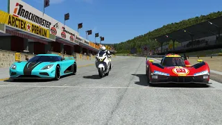 Suzuki Hayabusa 2022 vs Ferrari 499P 2022 vs Koenigsegg Agera R 2012 at Old SPA