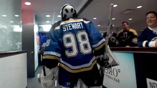 Tyler Stewart takes the ice for warm-ups