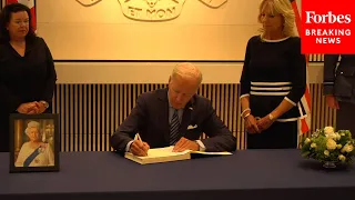 President Biden Signs Condolence Book For Queen Elizabeth II At British Embassy