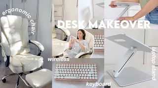 aesthetic desk makeover + shopee and lazada | ergonomic chair, laptop stand, wireless keyboard etc