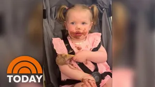 Exhausted toddler won’t let her ice cream get taken away