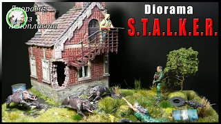 Diorama STALKER. Stalker was attacked by zombies and mutant boars.