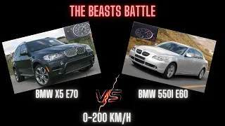 BMW X5 E70 50i vs BMW E60 550i acceleration 0-200 km/h competition.The beasts battle