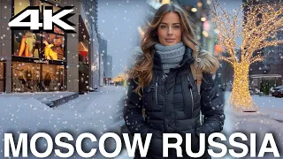 Moscow 4K Walks | Russia | Snowing in Winter