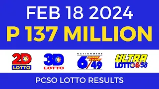 Lotto Result February 18 2024 9pm PCSO