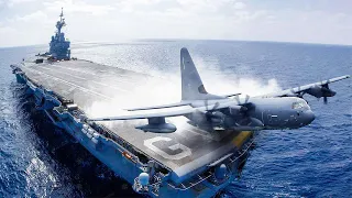 Massive Airplane Landing on Aircraft Carrier