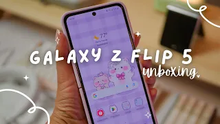 Samsung Galaxy Z Flip 5 Lavender & Cream Aesthetic Unboxing + accessories + aesthetic phone theme📱