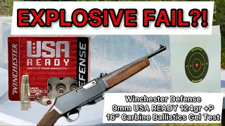 9mm Carbine Ammo Review & Ballistics Gel Test: Winchester Defense 9mm USA Ready 124gr +P