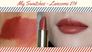 Lancome L'Absolu Rouge Ruby lipstick 274 swatches. true swatches, no filters