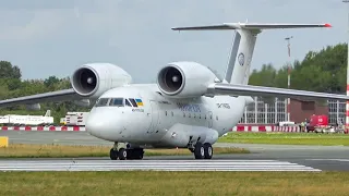 (4K) Rare!! Motor sich Antonov 74 with FC Mariupol onboard take off from Groningen airport