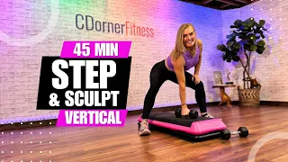 45 Min VERTICAL STEP & SCULPT Workout 💪 Step Aerobics with Weights💦