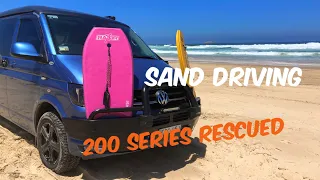 Smokey Cape - VW 4motion campervan goes Beach Driving and rescues a stricken Toyota 200 series.