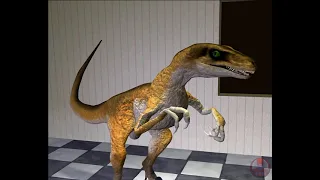 Raptor bites dance, looped video of a waay old cg dinosaur animation.