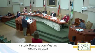 City of Coral Gables City Historic Preservation Board Meeting - January 18, 2023