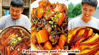 mukbang | Turtle paste | small river fish | fried chicken | chinese food | fatsongsong and thinermao