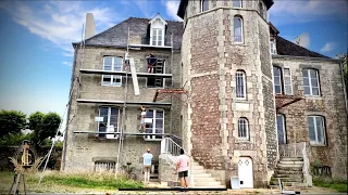 Removing The Scaffolding To REVEAL  The RESTORED chateau Facade.