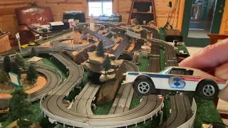 HO slot car track - AFX Giant Raceway -Magnatraction and Aurora tjets , Racetrack Scenics