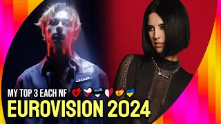 Eurovision 2024 - My Top 3 Each NF (So Far)