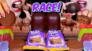 ASMR LEFTOVER DESSERT RACE! GIANT CHOCOLATE MARSHMALLOWS, MILKA ALFAJOR, JELLY CUPS, CREAM CAKE 먹방