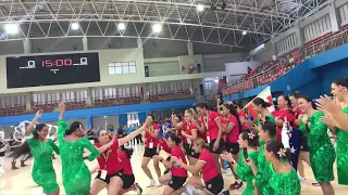 Laiva! Laiva! Police dance band entertaining the netball players at the arena