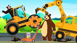 The Bear's Construction : Road Repair - Crane Truck, Drilling Machine Excavato, Road Roller