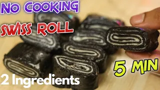 [5Min] Oreo Swiss Roll Recipe Only 2 Ingredients No Cooking| Eggless Swiss Roll Without Oven #shorts