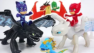 How to train your dragon 3 Toothless, Lightfury deluxe! Defeat dinosaurs with PJ Masks! #DuDuPopTOY