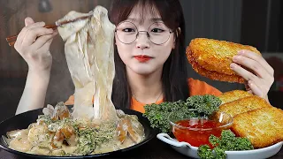 ASMR CREAMY GLASS NOODLES & HASH BROWNS | COOKING & MUKBANG | EATING SOUNDS