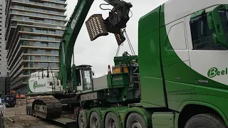 Beelen.nl dieplader FH750 Volvo komt sloopmachine 349EL CAT brengen