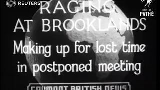 Car race at Brooklands motor racing circuit (1936)