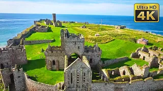 Peel Castle, Isle of Man - Aerial and Field Stock Footage