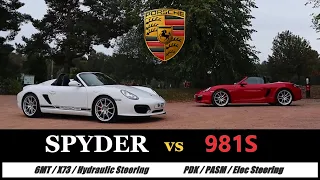 Porsche Boxster Spyder 987 vs Boxster 981, is less more? X73 vs PASM, 6MT vs PDK, Hydraulic Steering