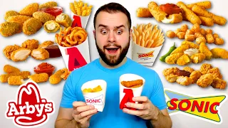 Arby's VS Sonic Drive-In! Who has the best SIDES?! MENU SHOWDOWN! Fast Food Mukbang Review!