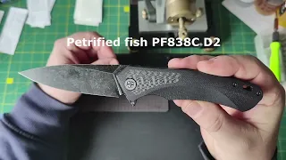 Petrified fish PF838 G10 flipper folding knife D2 steel