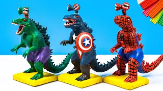 Godzilla mixed Siren Head Hulk, Spider Man VS Captain America with Clay 🦖Polymer Clay Tutorial