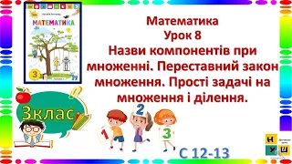 Математика 3 клас Урок 8 Назви компонентів при множенні. Переставний закон множення. Прості задачі