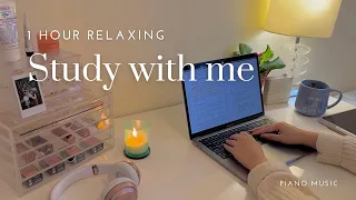 1-hour relaxing ✨ STUDY WITH ME ✨ | cozy evening, aesthetic, piano background music